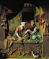 Eine Frau und ein Fischhändler, 1713